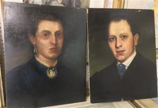 Pair Victorian oil portraits